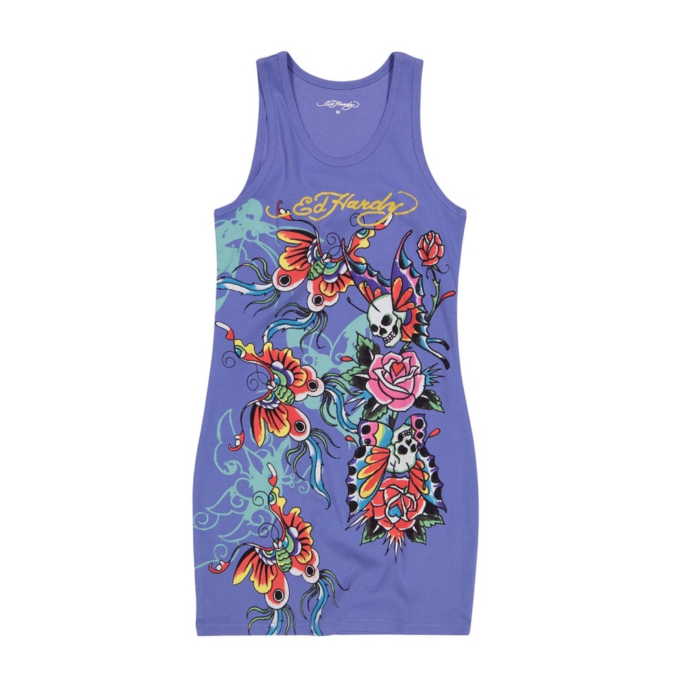 Ed Hardy Women's Blue Graphic Mini Dress